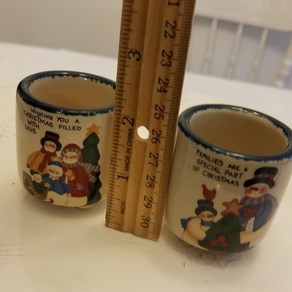 Set of 2 Ceramic Christmas Votive Candle Holders Snowman - Picture 8 of 9